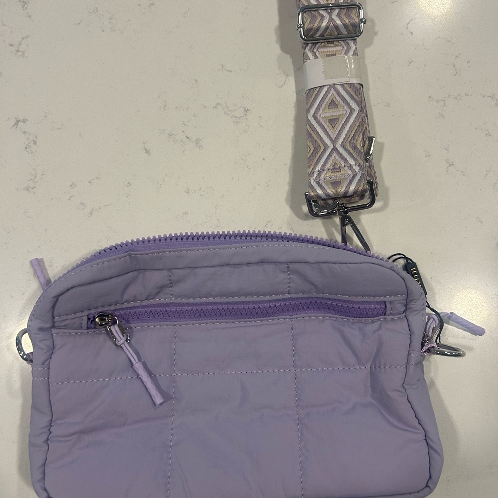 Lilac Quilted Crossbody Bag with Patterned Strap - Picture 3 of 3